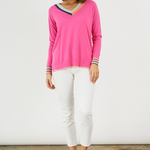 Cotton & Silk Stripe V-Neck Sweater by Zaket & Plover - Picture 3 of 8